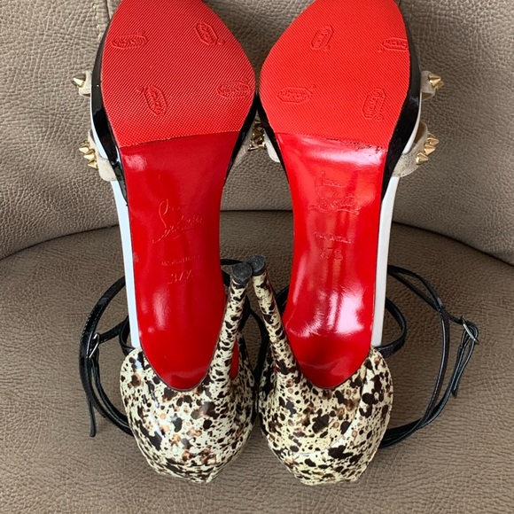 Christian Louboutin Monocronana 120 Black White Splattered Gold Spike 37 1/2 - Picture 11 of 16